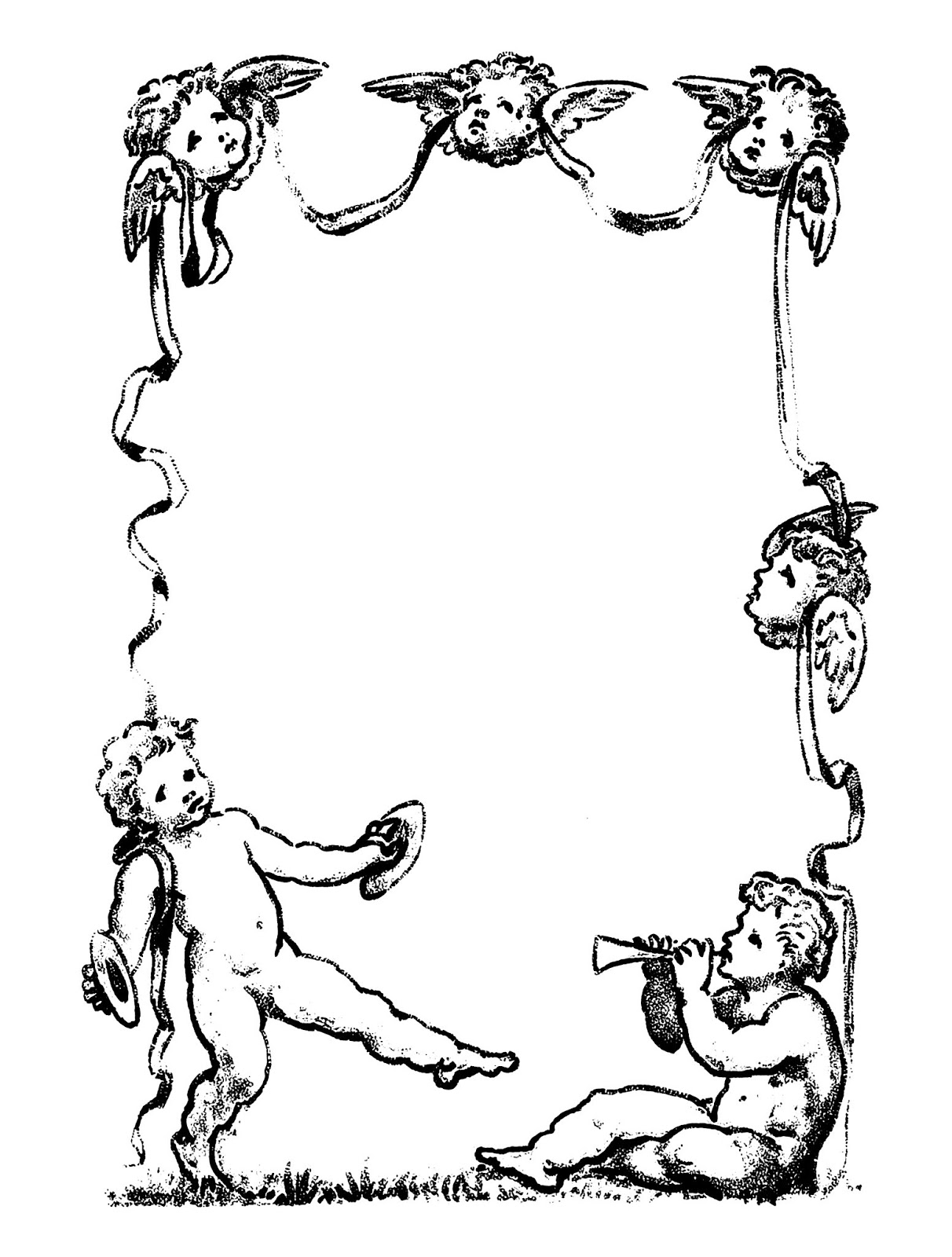 Victorian Cherubs Border Body inside of 3 Shades (Fantastic for picture regarding Valentine Stationery Free Printable known as Victorian Cherubs Border Body within 3 Colours (Great for