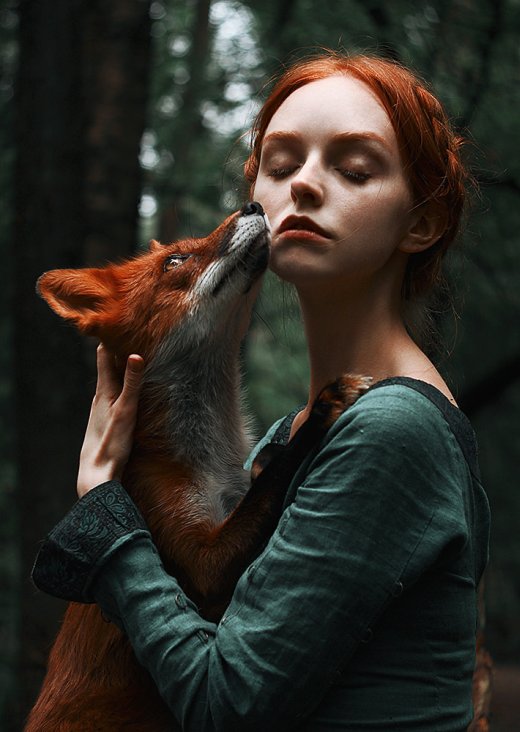 Alexandra Bochkareva fotografia mulheres garotas ruivas raposas fantasia contos fada mulheres modelos animais emoção sensibilidade neve