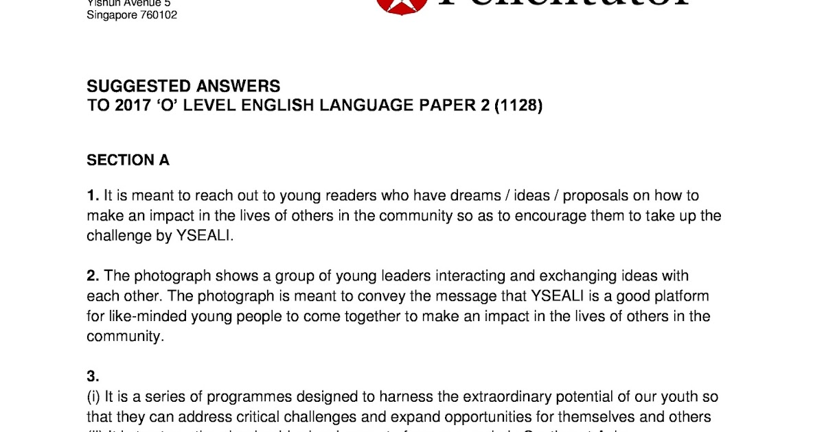 Penciltutor's answers to 2019 O Level papers 2017 O level English