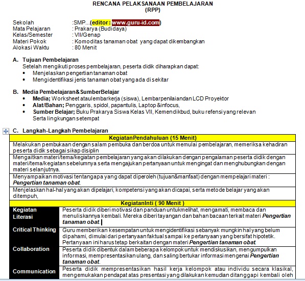 Rpp Prakarya Satu Lembar K13 Revisi 2020 Info Pendidikan Terbaru