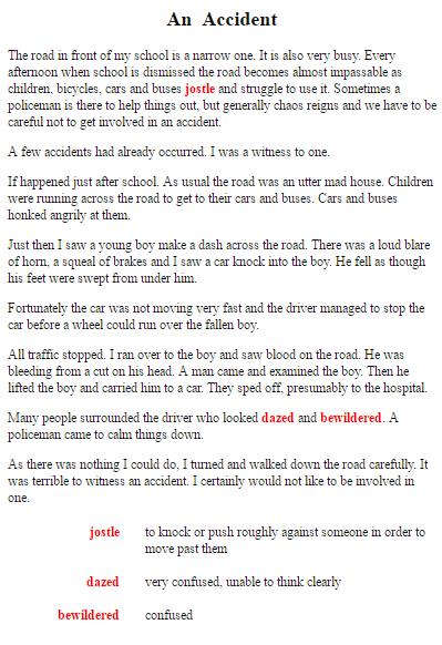 essay on a road accident i witnessed