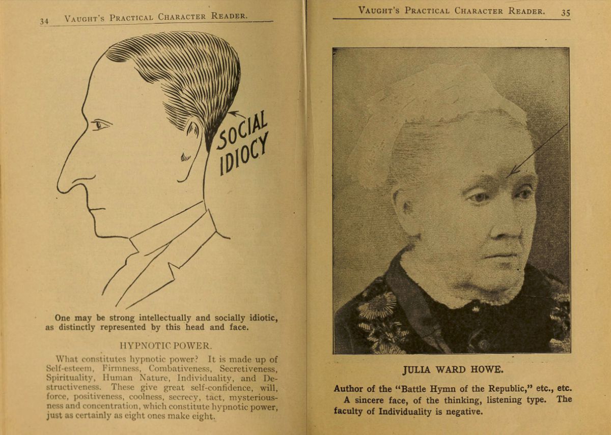Pages from a weird phrenology book that claimed to ascertain a person s character by the shape of his head and other facial features  1902 - 75