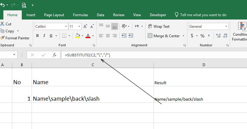 Sample Microsoft excel Backslash forward - SAMPLE CODE