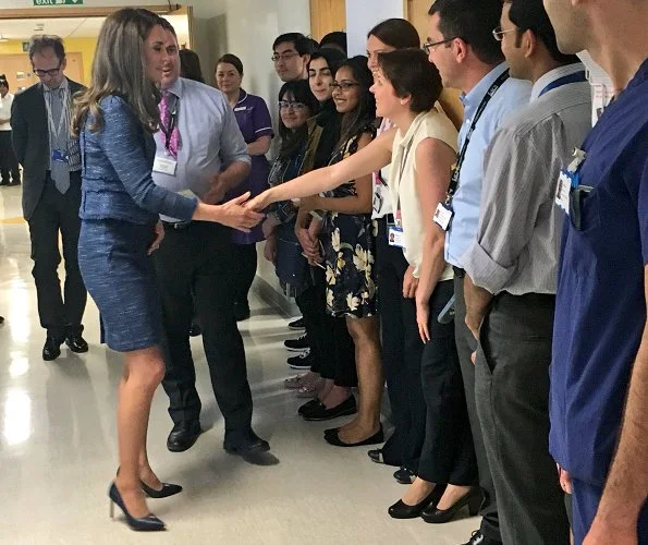 Kate Middleton chose her blue sparkle tweed Rebecca Taylor suit for the day. Catherine, Duchess of Cambridge wore Rebecca Taylor Skirt and Jacket