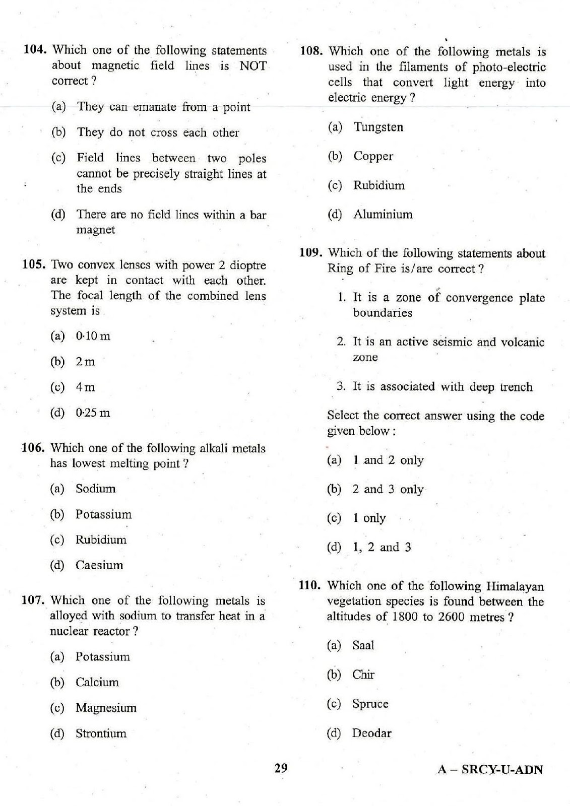 NDA 1 General Ability Test 2017-2018 question paper NDA 1 2018 General Ability Test question paper