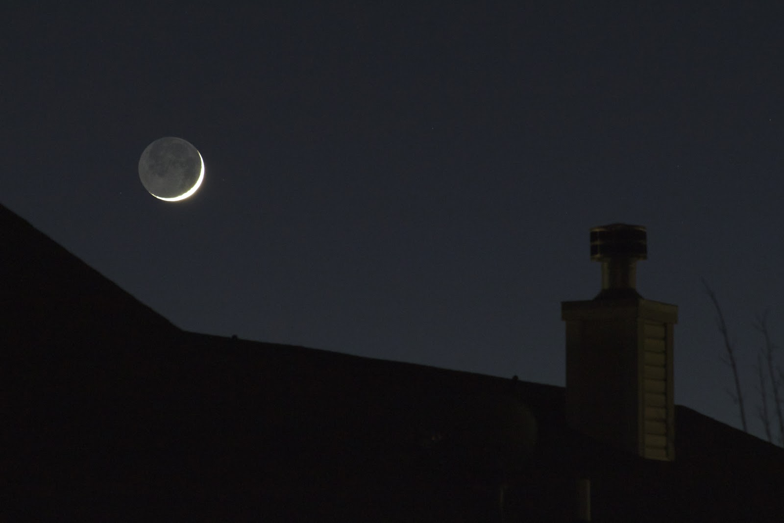 Crescent Moon (5) Setting over Roof with Chimney [Stellar Neophyte