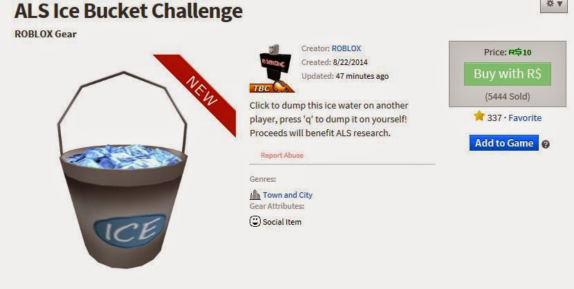 Unofficial Roblox Als Ice Bucket Challenge On Roblox - roblox gear that makes water