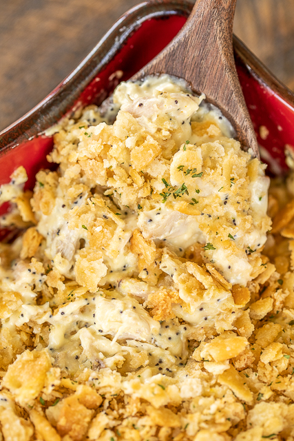 Old School Chicken Poppy Seed Casserole - a classic dish! Seriously delicious. Our whole family cleaned their plate and asked for seconds! Chicken, cream of chicken soup, sour cream, poppy seeds, Ritz cracker and butter. Great make-ahead weeknight meal! #casserole #chicken #easy Old School Chicken Poppy Seed Casserole - a classic dish! Seriously delicious. Our whole family cleaned their plate and asked for seconds! Chicken, cream of chicken soup, sour cream, poppy seeds, Ritz cracker and butter. Great make-ahead weeknight meal! #casserole #chicken #easy