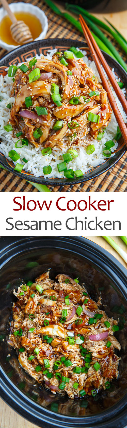 Slow Cooker Honey Garlic Sesame Chicken on Closet Cooking