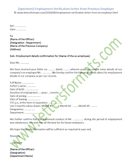 Employment Verification Letter from Previous Employer (Sample)