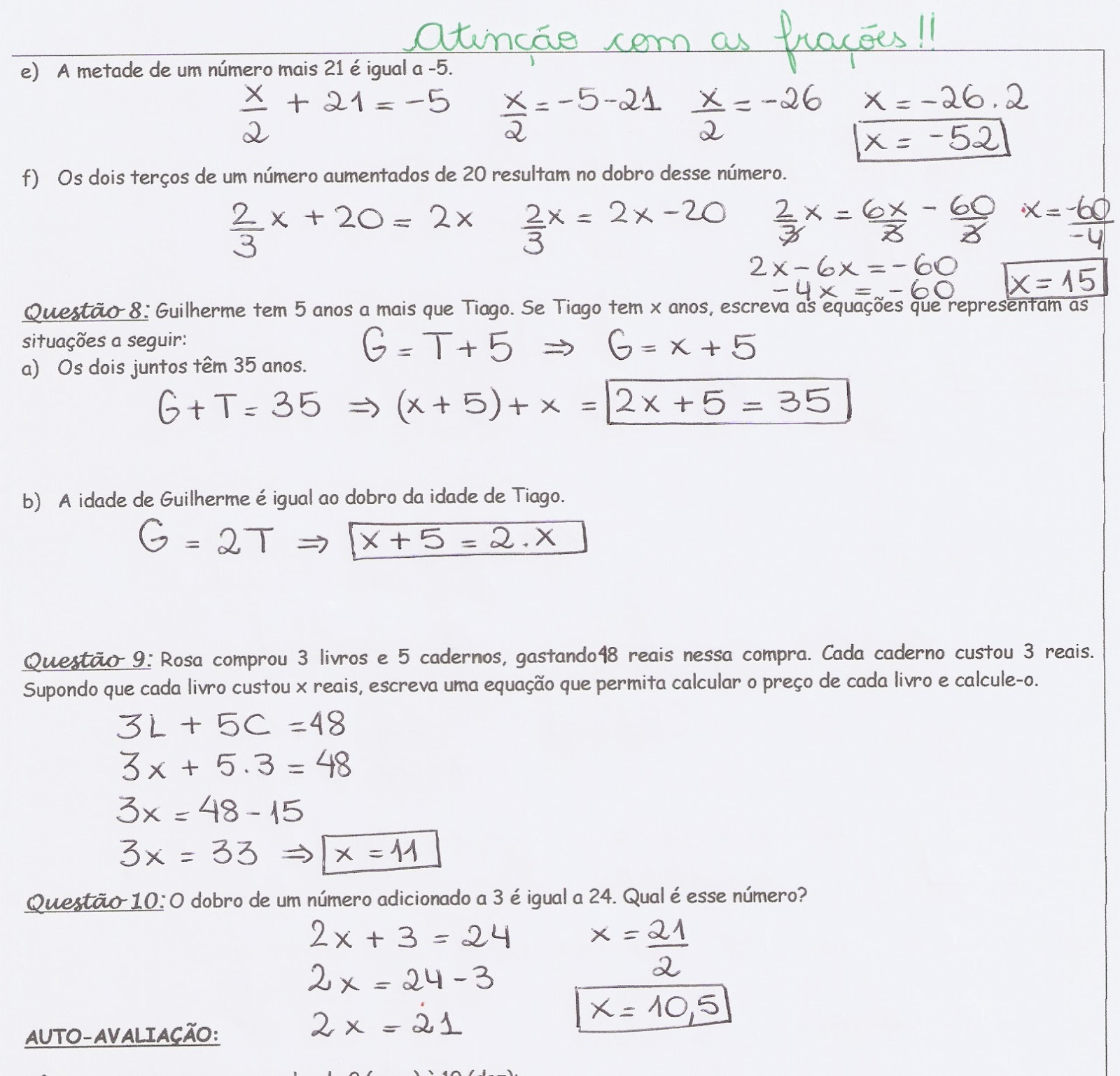 Lista De Exercícios Equação Do 1º Grau - 7º Ano - Com Gabarito
