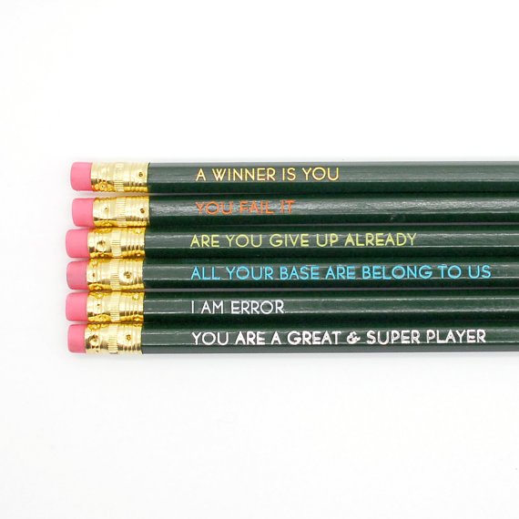what to give a geek Video Game Engrish pencil set