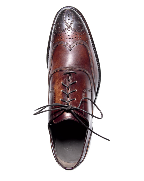 brown and blue wingtip shoes
