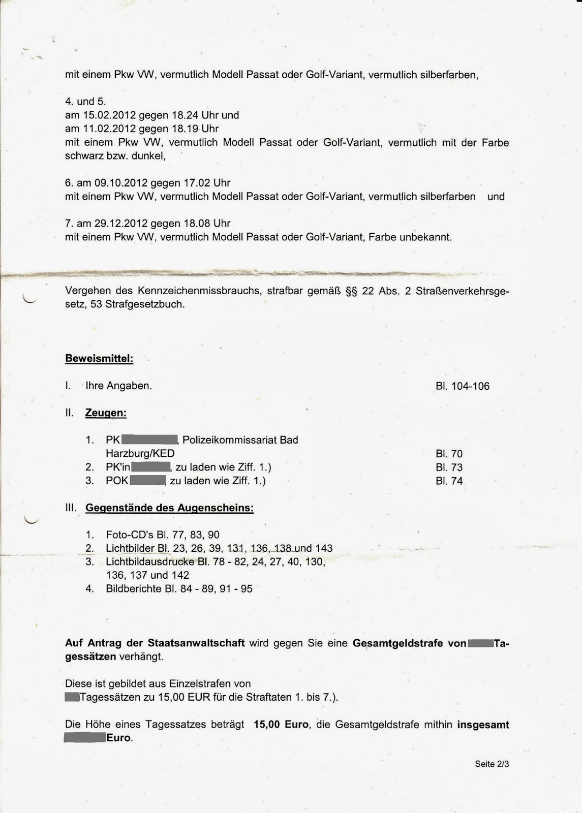 Ordnungswidrigkeit Kennzeichen in Auto Schreibe gelegt