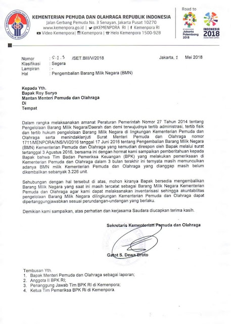 Beredar Surat Kemenpora Minta Roy Suryo Kembalikan Aset Negara, Netizen Heboh!