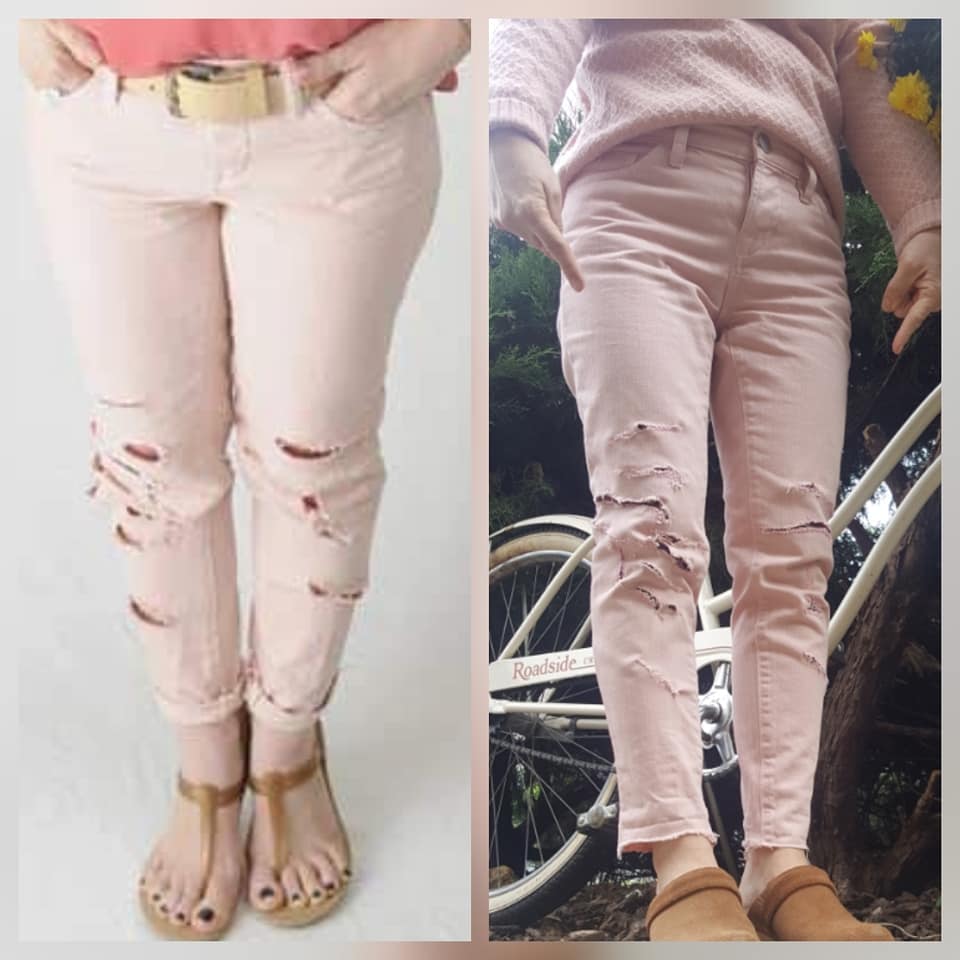 overly distressed jeans