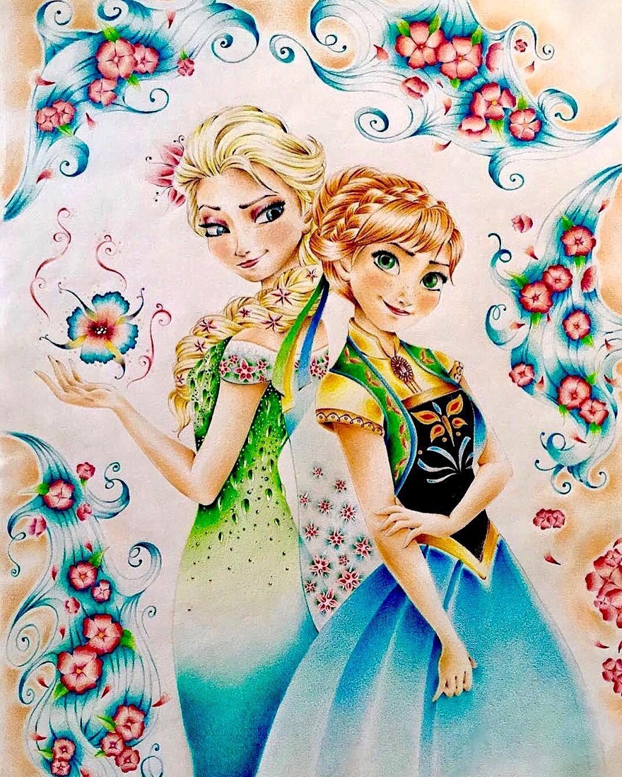 04-Anna-and-Elsa-from-Frozen-Nicola-Palmas-Walt-Disney-Characters-Art-Illustrations-www-designstack-co