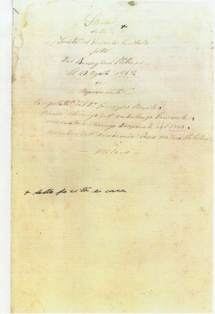 Stralcio del manoscritto della "Storia della ferita del Generale Garibaldi" compilata dal Dr. G. Basile (n° inv. A6)