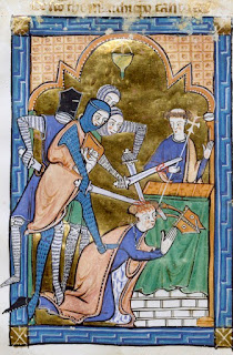 Detail from an English psalter showing the martyrdom of Thomas Becket. 