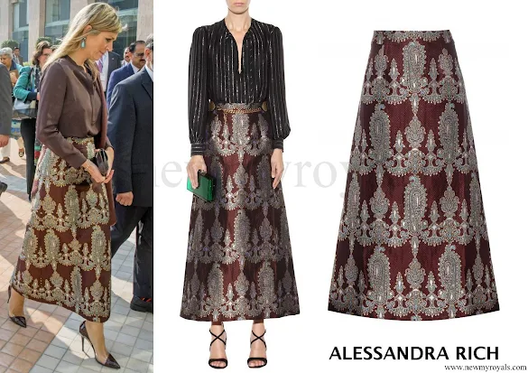 Queen Maxima wore ALESSANDRA RICH Printed Silk Blend Skirt