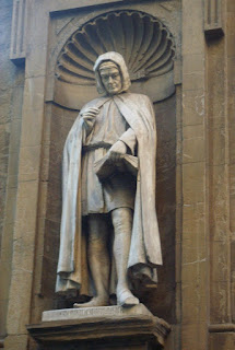 The statue of Giovanni Villani in the Loggia del Mercato Nuovo in Florence