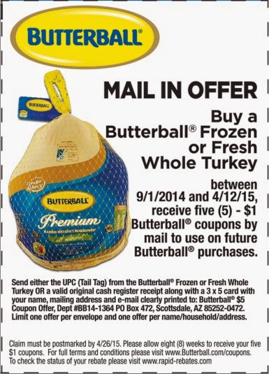 Butterball Rebate November 2014 5 In Coupons With Turkey Purchase