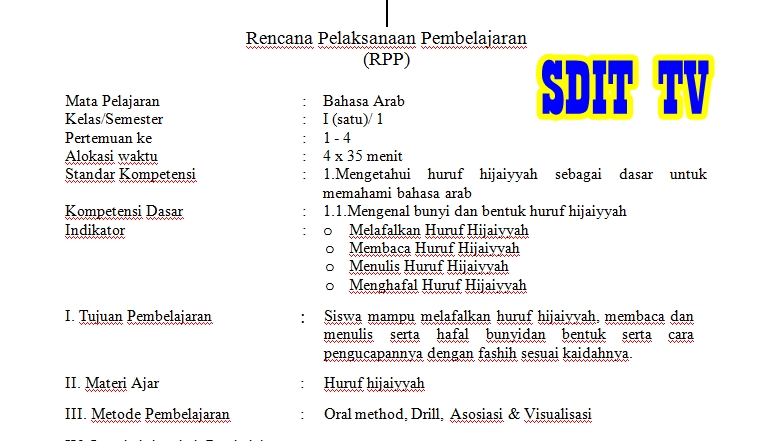 RPP Bahasa ARAB SD/MI Semester 1 & 2 Komplite Terbaru 2016 - Sekolah
