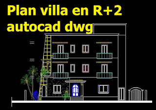Plan villa en R+2 - en autocad dwg