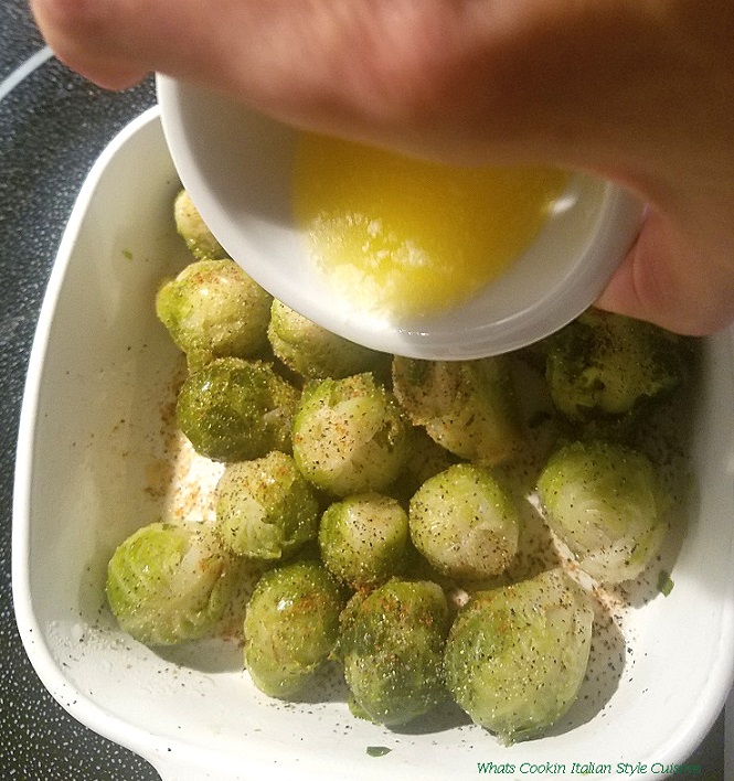 these are butter coated brussels sprouts with roasted garlic