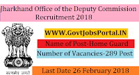 Jharkhand Office of the Deputy Commissioner Recruitment 2018 –289 Home Guard