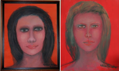 Duas telas pintadas com o fundo previamente preparado com tinta vermelha Duas telas pintadas com o fundo previamente preparado com tinta vermelha, Artista plástica Elma Carneiro
