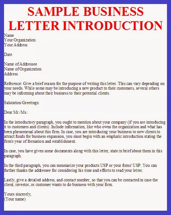 Business Letter: Sample Business Letter Introduction