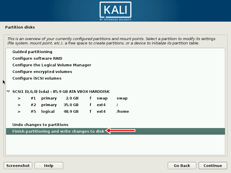 Device partition. Kali linux partition disk failed.