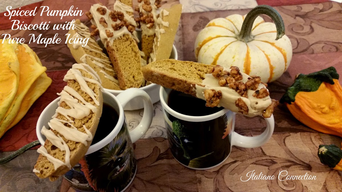 Spiced Pumpkin Biscotti with Pure Maple Icing and Maple Candied Walnuts