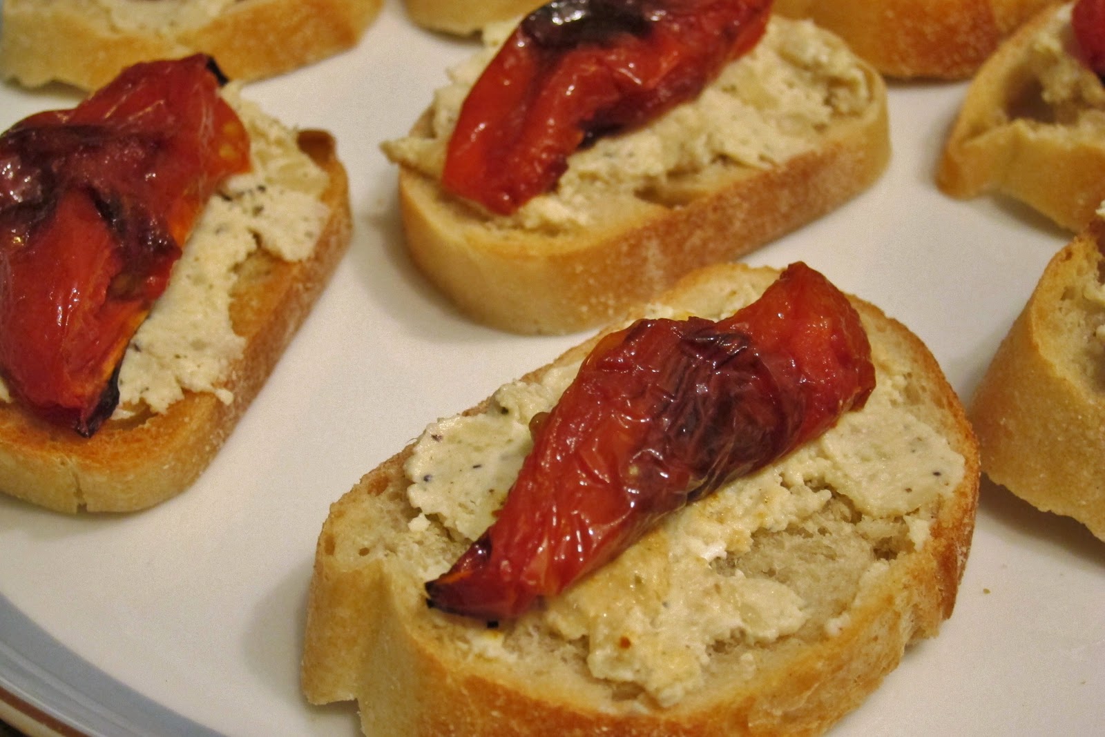 The Vegan Chronicle Goat Cheese, Roasted Garlic, and Tomato Croutes