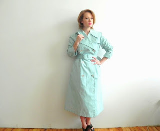 Periwinkle Blue Vintage Double Breasted Trench Coat