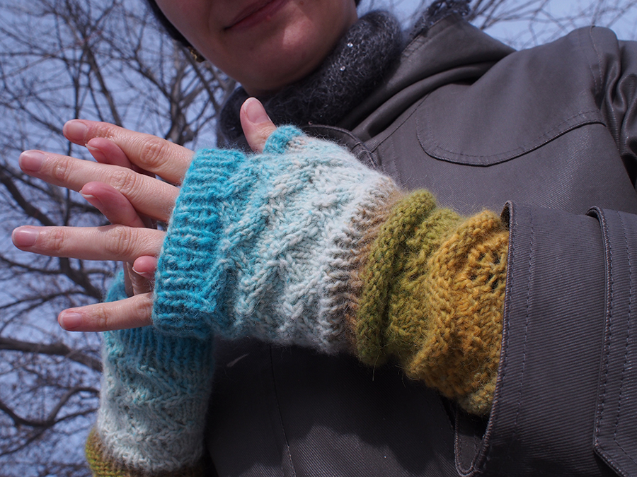 Earth to Sky Mitts, knit in Noro Shiraito by blogger Dayana Knits