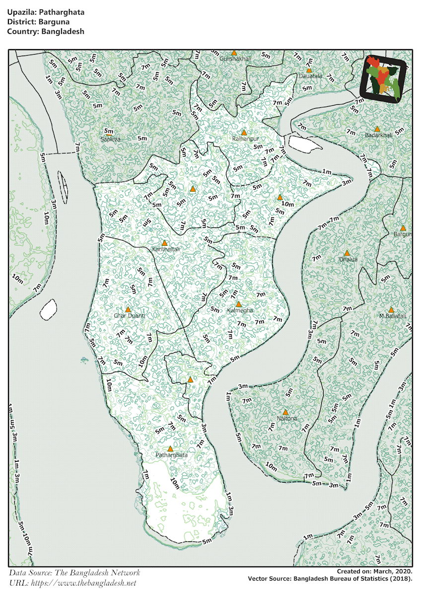  Patharghata Upazila Elevation Map Barguna District Bangladesh
