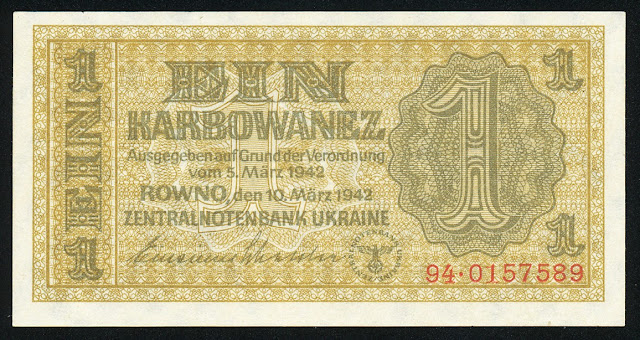 Rowno Karbowanez German occupation banknotes WW2
