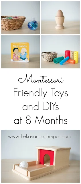 Montessori friendly toys and DIYs for 8-month-olds. These materials are perfect for Montessori babies at home. 