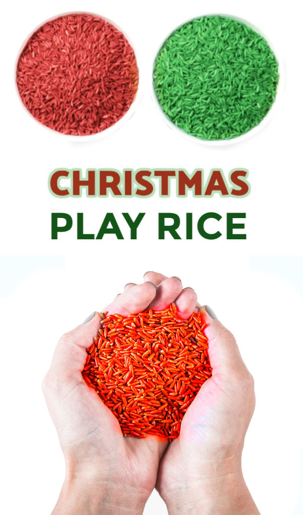 FUN KID PROJECT: Make Christmas Rice! Less messy than play sand & it smells just like Christmas! #howtomakecoloredrice #coloredricesensorybin #dyingrice #ricerecipesforkids #christmasplayideaschurch #christmascrafts #coloredrice
