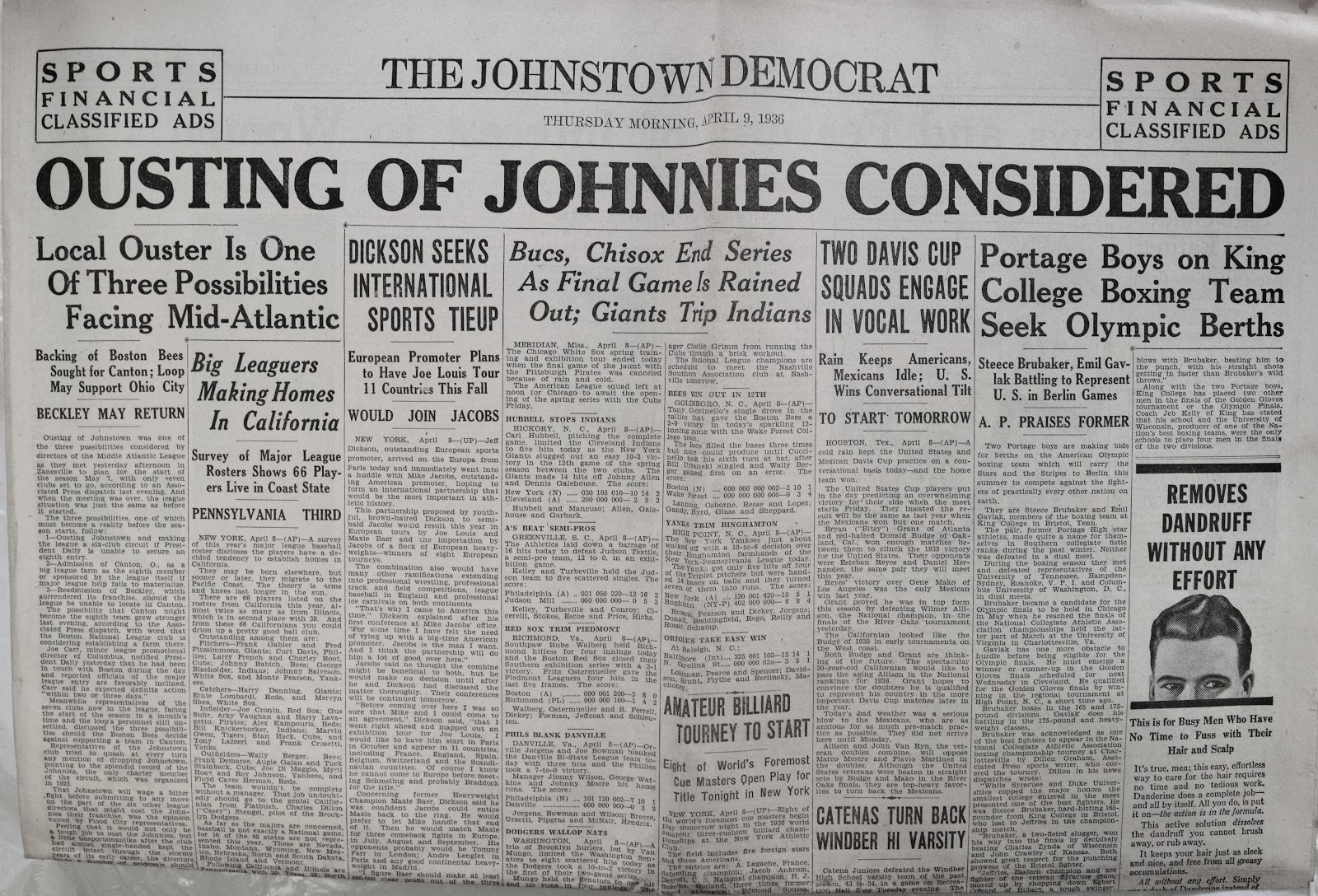 Old Johnstown Newspapers 9 April 1936 The Johnstown Democrat Morning Edition