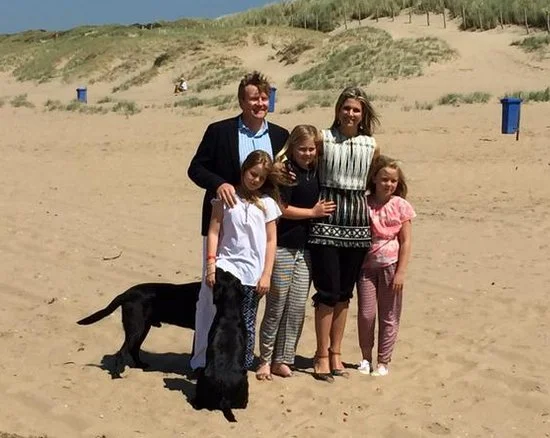 Queen Maxima and King Willem-Alexander, with Princess Amalia and Princess Alexia and Princess Ariane with dog Skipper