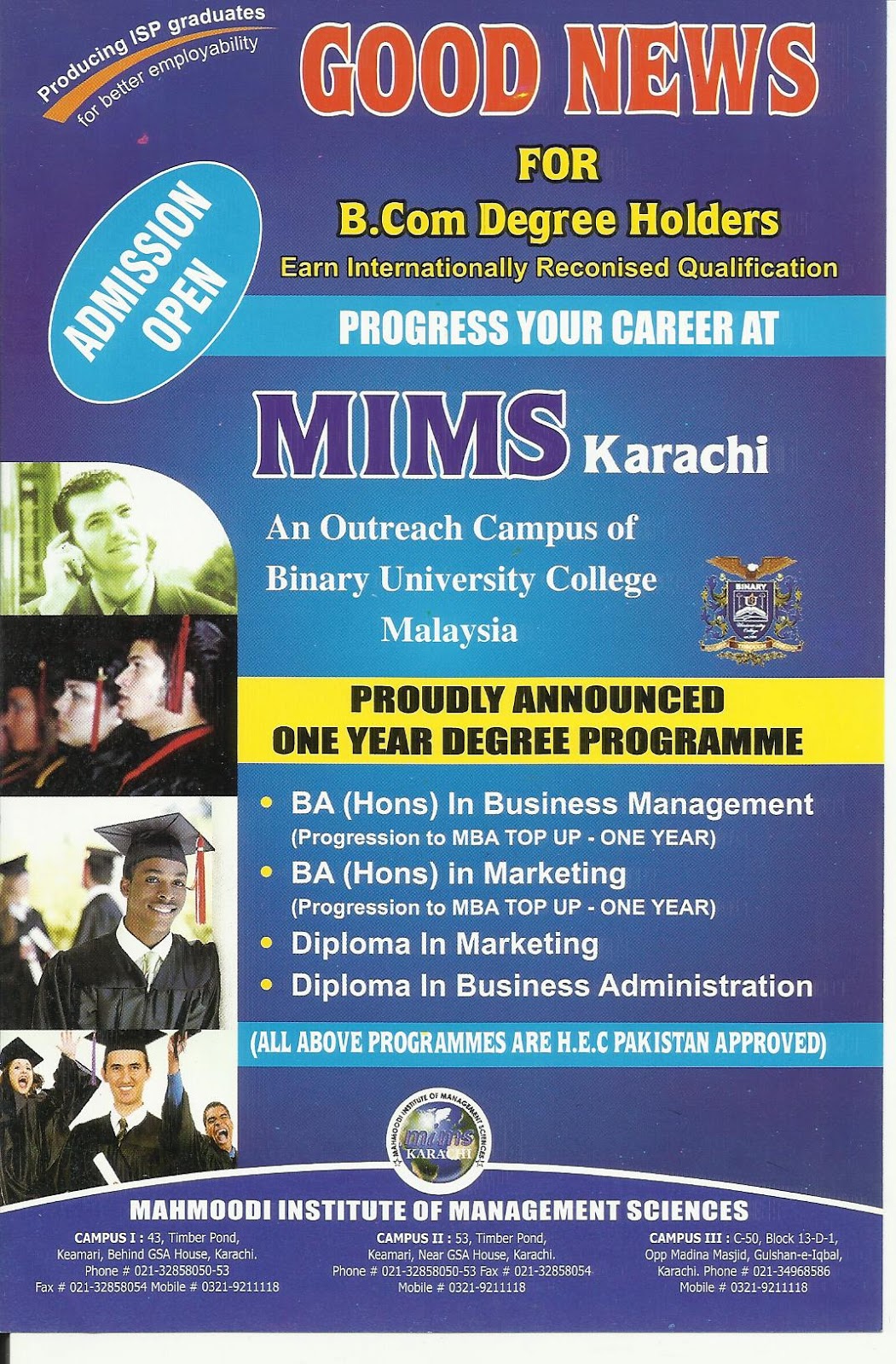 MAHMOODI INSTITUTE OF MANAGEMENT SCIENCE MIMS KARACHI