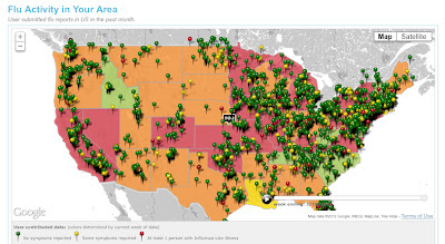 IMAGE: Map from Flu Near You of user-generated reports to the Flu Near You system.