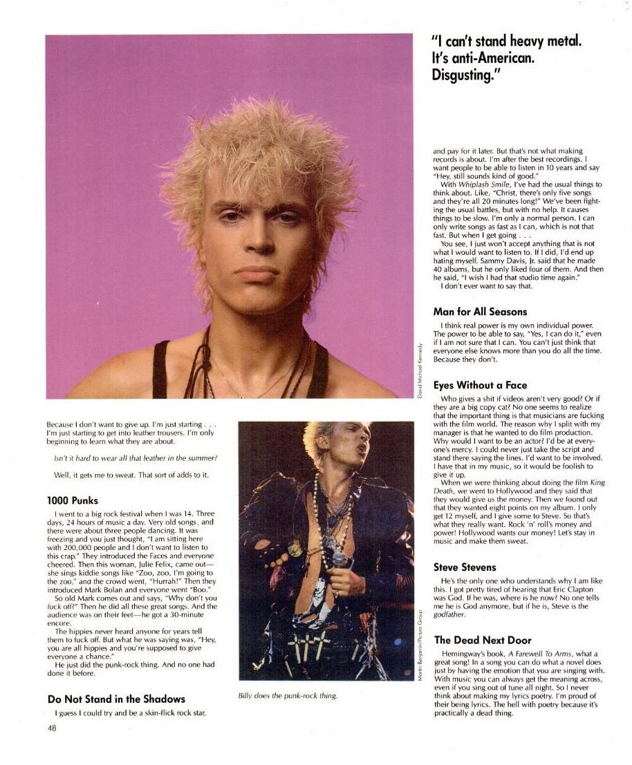 Top Of The Pop Culture 80s: Billy Idol Spin Magazine Interview 1986