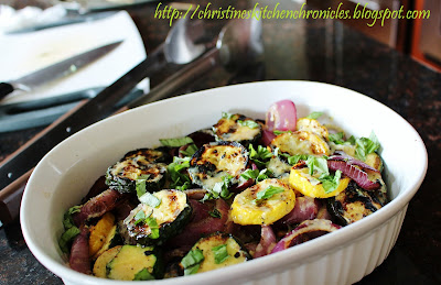 Grilled Zucchini, Yellow Summer Squash and Red Onion with Lemon-Basil Vinaigrette