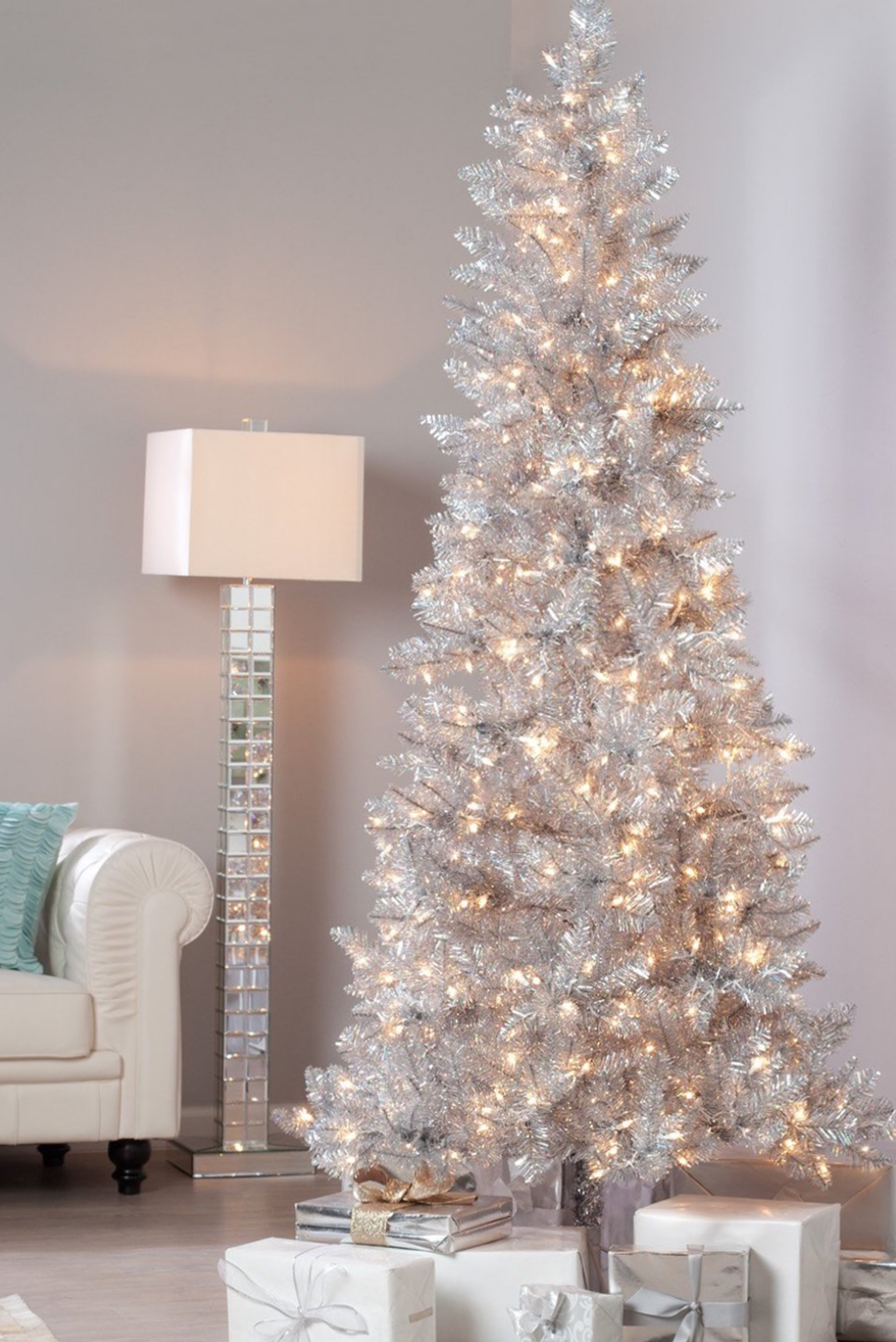  Silver Tiffany Tinsel Pre-Lit Christmas Tree by Sterling Tree Company