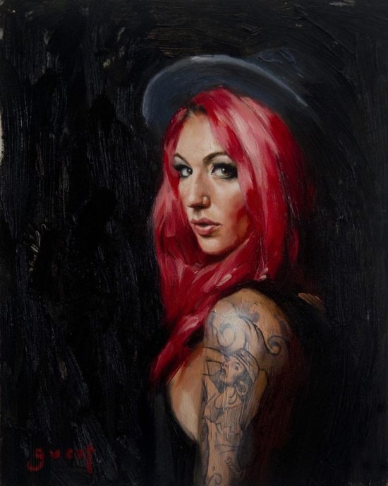 Chris Guest pinturas retratos mulheres tatuadas pin-ups tatuagem sensuais fortes