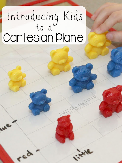 Introducing algebra to kids using a Cartesian Plane for counting bears math play!